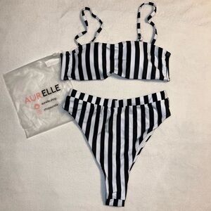 Aurelle Black and White Striped Bikini